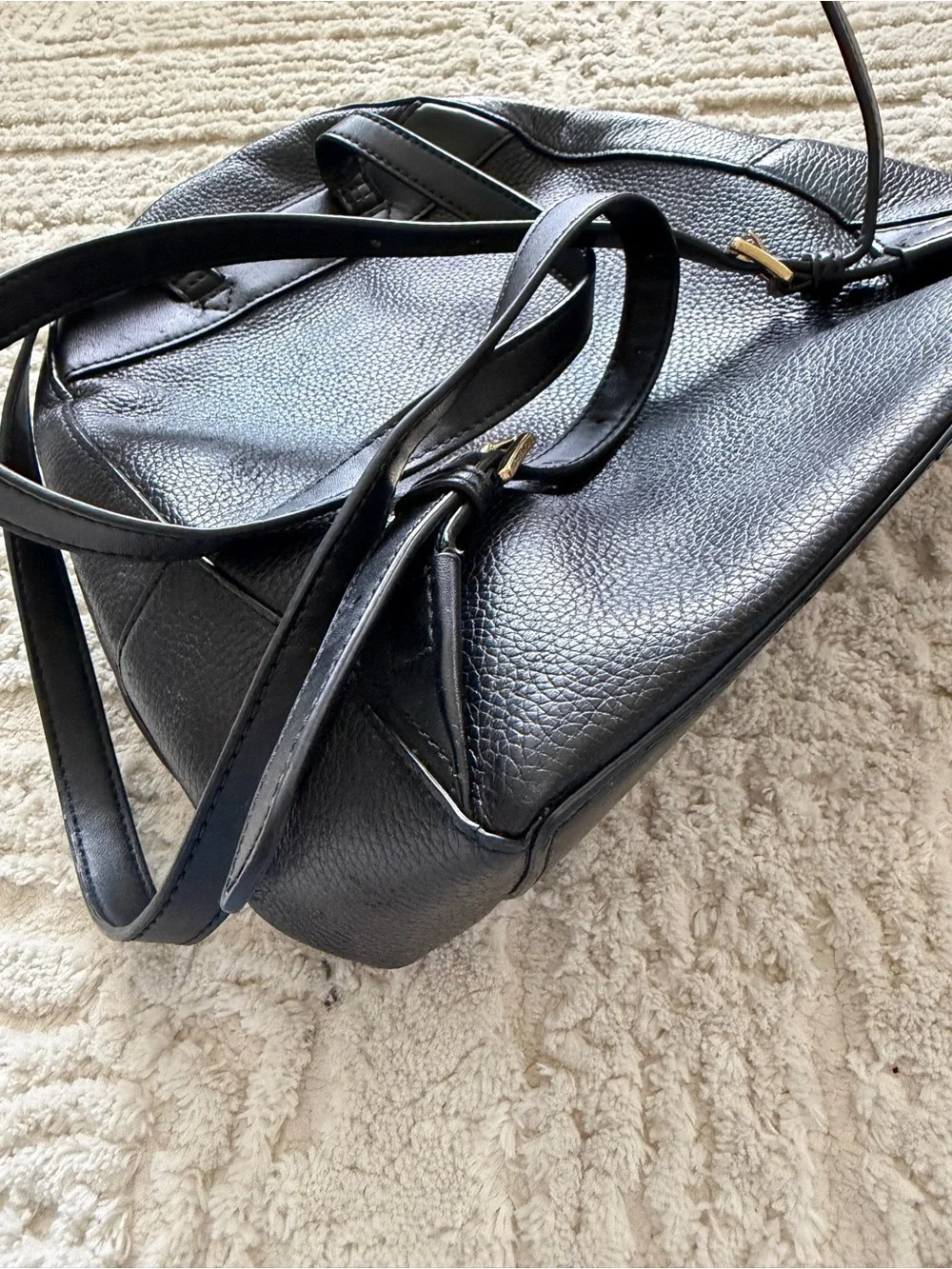 Michael Kors Black Pebbled Leather Backpack with Gold Accents